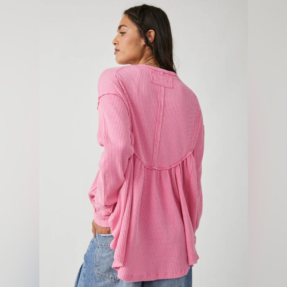 FREE PEOPLE Oh My Babydoll Thermal in Pink Carnation XL Flowy - Picture 2 of 12